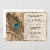 Burlap Peacock Feather Bridal Shower Invitations (Front/Back)