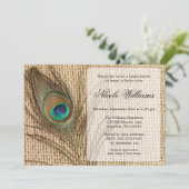 Burlap Peacock Feather Bridal Shower Invitations (Standing Front)