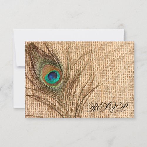 Burlap Peacock Feather Wedding RSVP
