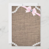 Burlap & Pearls Pink Bow Girls Baby Shower Invitation (Back)
