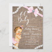 Burlap & Pearls Pink Bow Girls Baby Shower Invitation (Front)