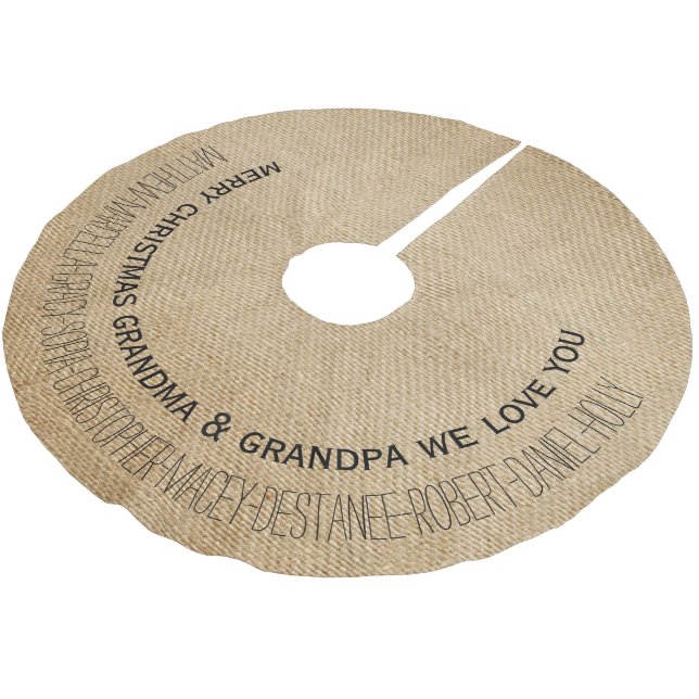Burlap Personalized grandkids names Grandparents Brushed Polyester Tree Skirt (Angled)