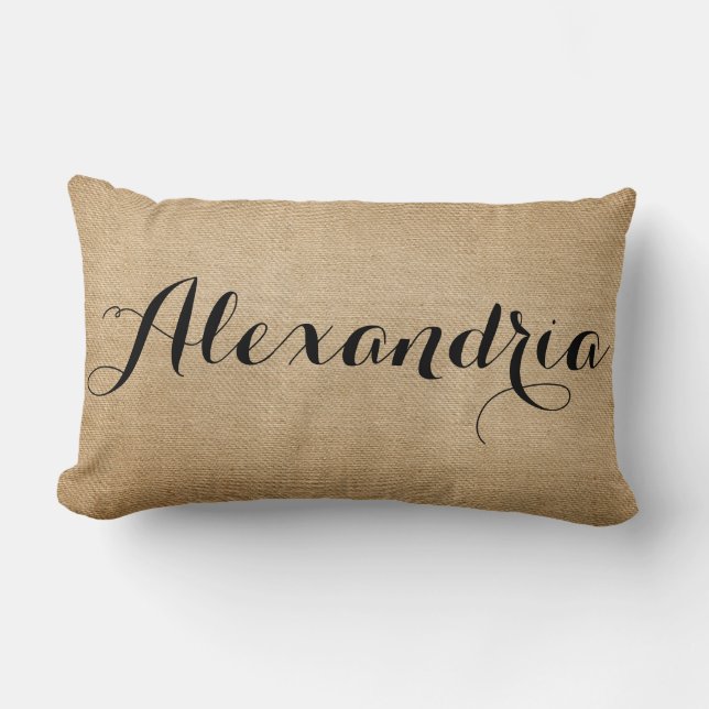 Burlap Personalized Name Lumbar Pillow (Front)