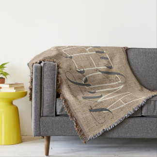 Burlap Personalized Wedding Bride & Groom's Names Throw Blanket