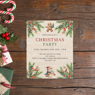 Burlap pine natural Christmas Party invitation