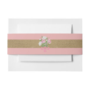 Burlap Pink Floral Belly Band for Invitation Set