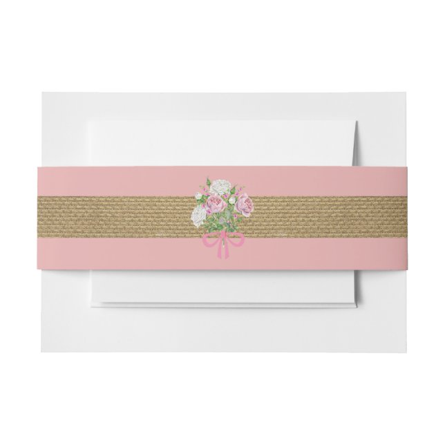 Burlap Pink Floral Belly Band for Invitation Set (Front Example)