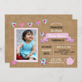 Burlap Princess Tea Party Pink Birthday Invite (Front/Back)
