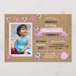 Burlap Princess Tea Party Pink Birthday Invite