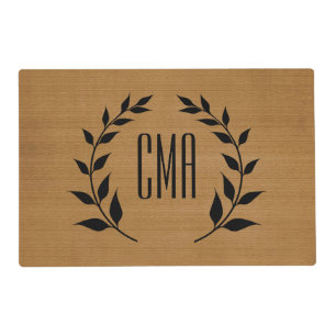 Burlap Print Circle of Leaves DIY Monogram Placemat