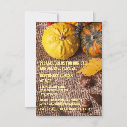 Burlap  Pumpkins _ 3x5 Fall Party Invitation