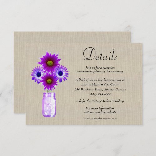 Burlap Purple Floral Mason Jar Wedding Details Enclosure Card