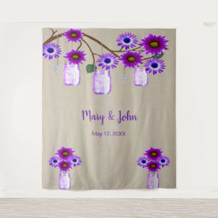 Burlap Purple Floral Mason Jars Photo Backdrop