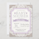 Burlap Purple & Lace Baby Shower Invitation (Front)