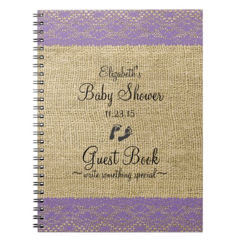 Burlap Purple Lace Image Baby Shower Guest Book