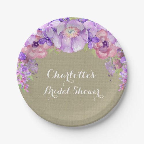 Burlap Purple Lilac Floral Bridal Shower Plate