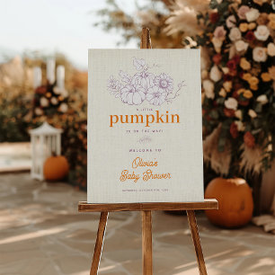 Burlap Purple Little Pumpkin Baby Shower Welcome Foam Board