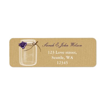burlap purple rose mason jar return address label