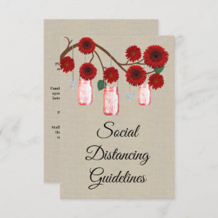 Burlap Red Floral Mason Jar Safety Measures Enclosure Card