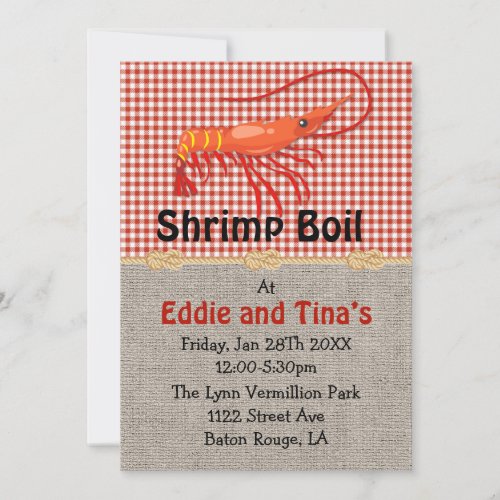 Burlap Red Gingham Shrimp Boil Invitation