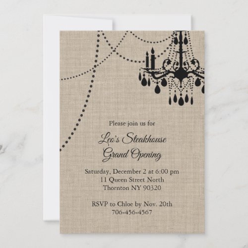 Burlap Restaurant Grand Opening with Chandelier Invitation