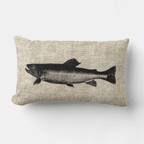 Burlap Retro Big Fish Lumbar Pillow