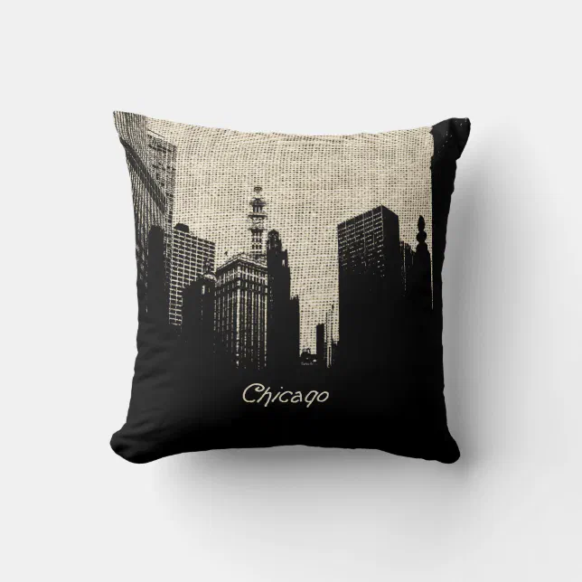 Burlap Retro Chicago Throw Pillow Zazzle