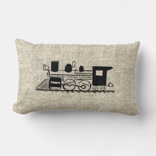 Burlap Retro Choo Choo Train Lumbar Pillow