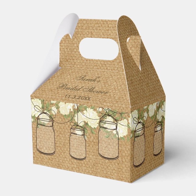burlap roses mason jar bridal shower favor box (Back Side)