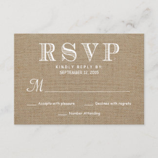 Burlap RSVP Rustic Typography Wedding Reply