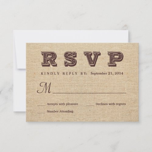 Burlap RSVP Rustic Wedding Reply