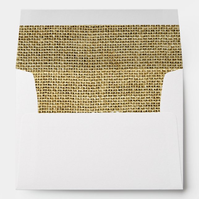 Burlap Rustic Beige Inspired Clean Modern White Envelope (Back (Bottom))