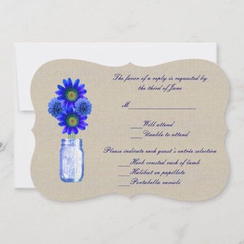 Burlap Rustic Blue Mason Jar Response Card