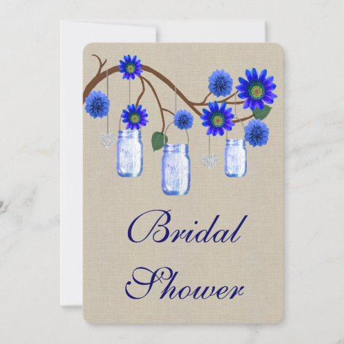 Burlap Rustic Blue Mason Jars Bridal Shower Invite