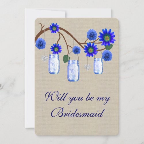 Burlap Rustic Blue Mason Jars Bridesmaid Card