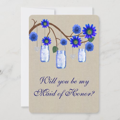 Burlap Rustic Blue Mason Jars Maid Of Honor Card