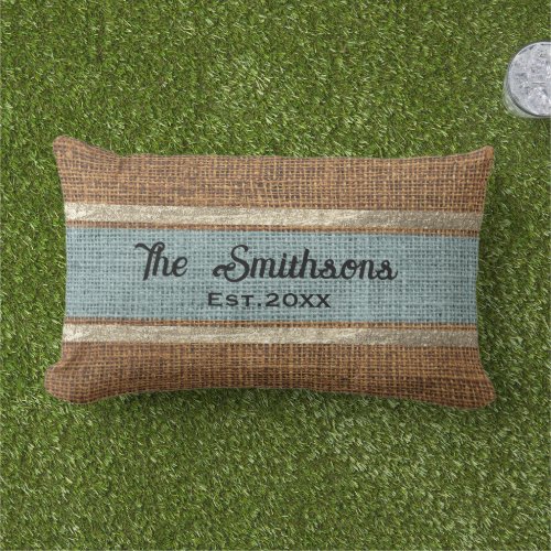  Burlap Rustic Brown Sage Green Custom Family Name Lumbar Pillow