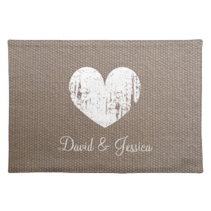 Burlap rustic country chic heart wedding placemats