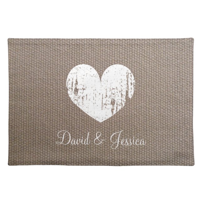 Burlap rustic country chic heart wedding placemats (Front)