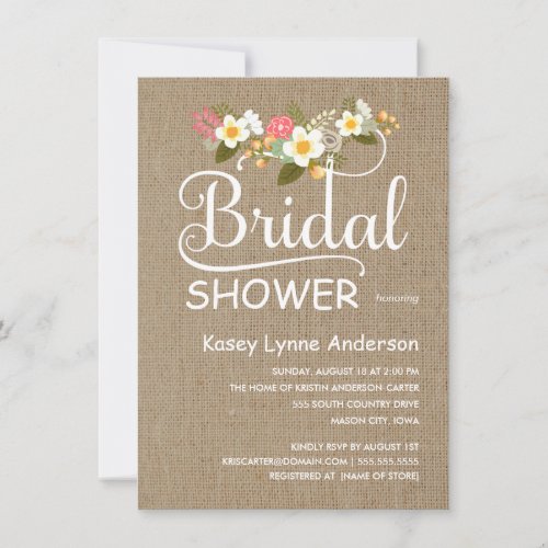 Burlap Rustic Floral Bridal Shower Personalized Invite