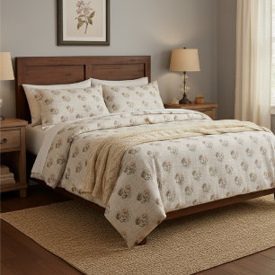 Burlap Rustic Floral Pattern Duvet Cover