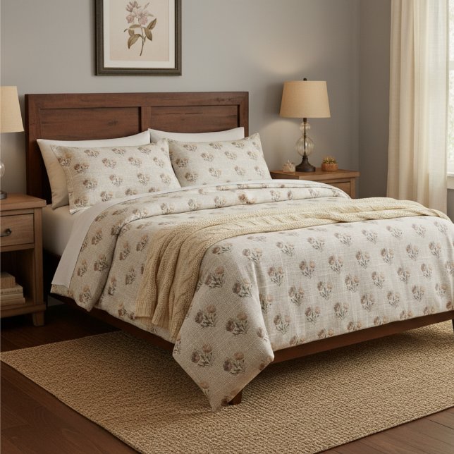 Burlap Rustic Floral Pattern Duvet Cover (Creator Uploaded)