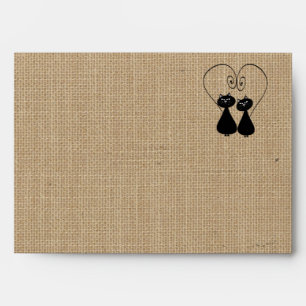 Burlap rustic funny cats in love wedding envelope