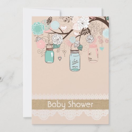 Burlap Rustic Lace Mason Jar Baby Shower Invitatio Invitation