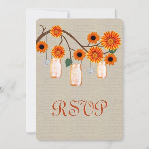 Burlap Rustic Orange Mason Jars Response Card