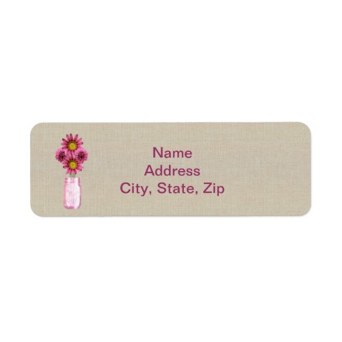 Burlap Rustic Pink Mason Jar Address Labels