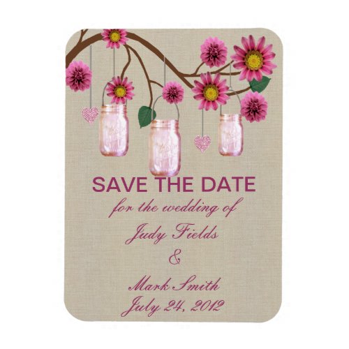 Burlap Rustic Pink Mason Jars Save The Date Magnet