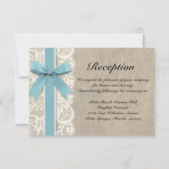 Burlap Rustic Reception Directions Card Glacier (Front)