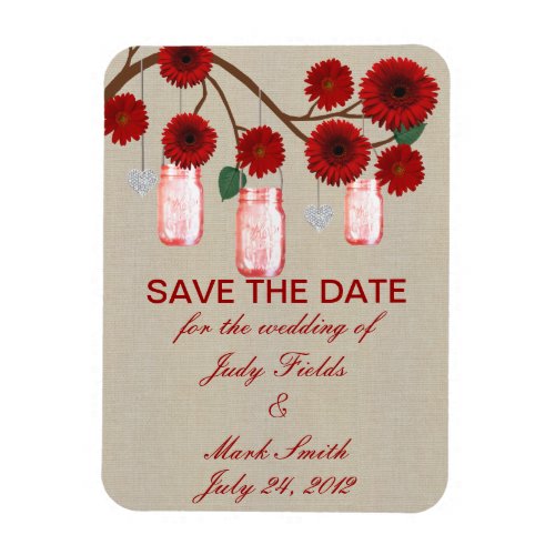 Burlap Rustic Red Mason Jars Save The Date Magnet