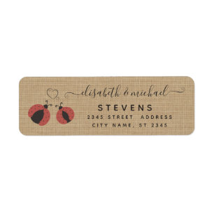 Burlap rustic romantic ladybugs in love wedding label